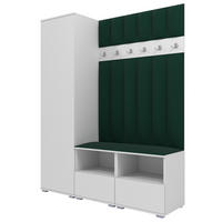 GEPOLSTERT Garderoben-Set Nela II LUX (Farbe Weiß + Stoff Trinity 28) - Dunkelgrün/Silberfarben, Holz/Holzwerkstoff (150/187/40cm) - Ravio