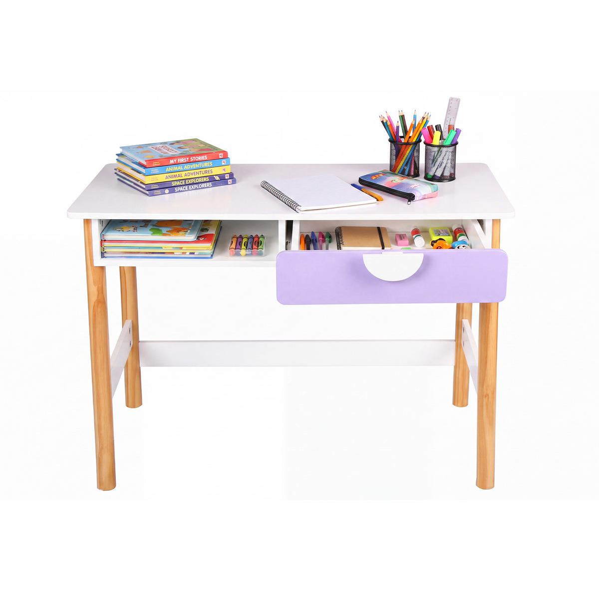 KINDERSCHREIBTISCH Weiß Lila 80/45/60 - Weiß, Holz (80/60/45cm) - Mobili Rebecca