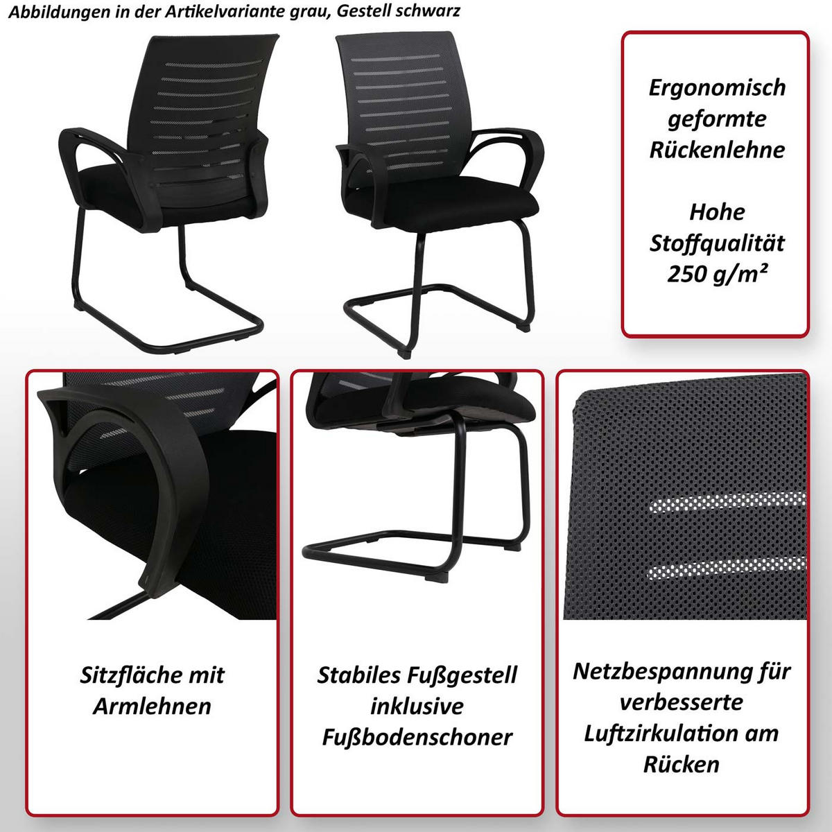 KONFERENZSTUHL Rot - Rot, Textil (62/92/57cm) - MCW