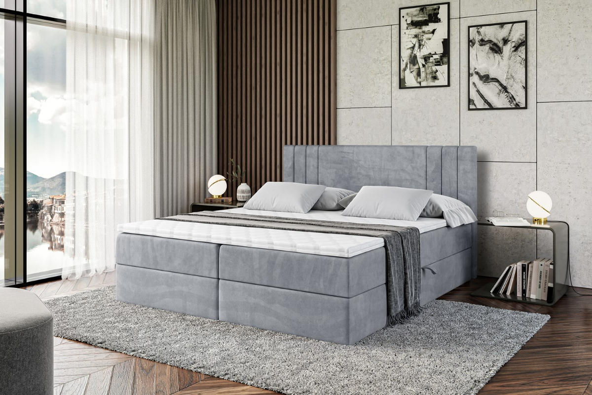 BOXBETT mit Matratze H3 und Lattenrost - IDRIKO - 140x200 cm Grau - Grau, Holzwerkstoff (140/200cm) - ALTDECOR