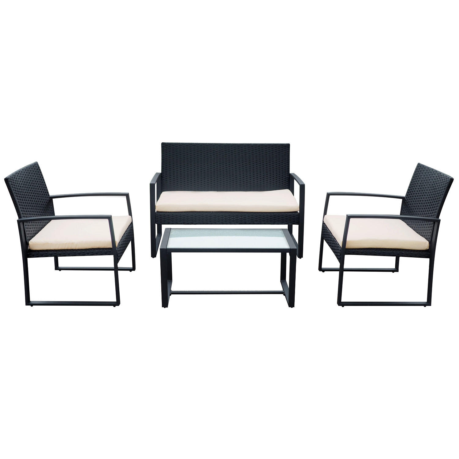 GARTENMÖBEL Majorque Schwarz und Elfenbein 4 Plätze - Schwarz/Weiß, Kunststoff - Happy Garden