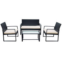 GARTENMÖBEL Majorque Schwarz und Elfenbein 4 Plätze - Schwarz/Weiß, Kunststoff - Happy Garden