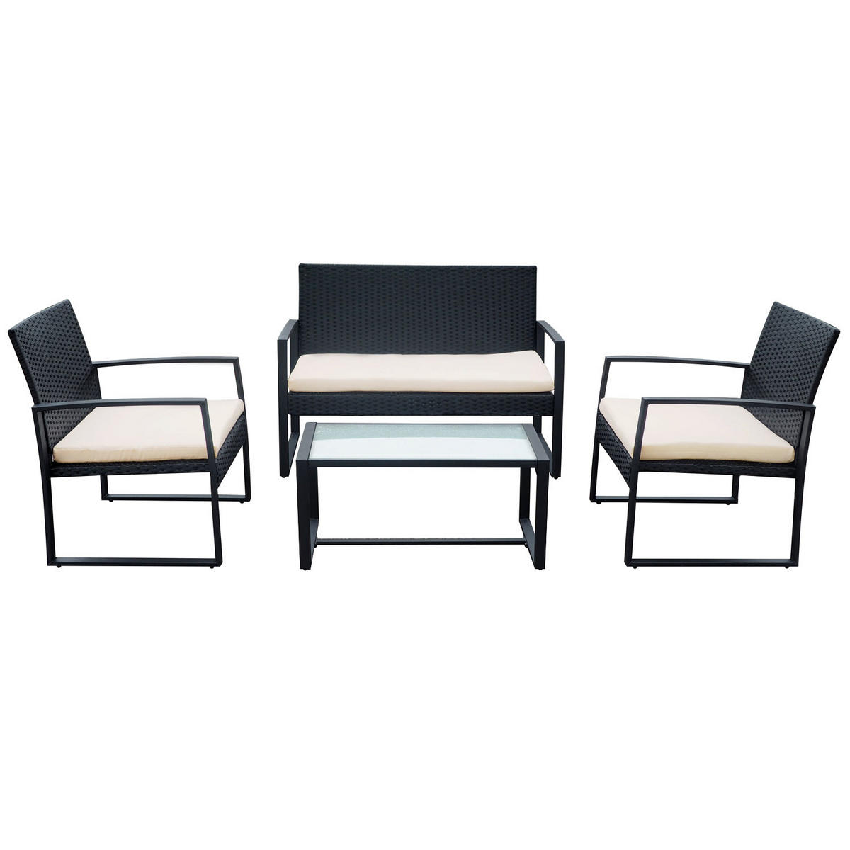 GARTENMÖBEL Majorque Schwarz und Elfenbein 4 Plätze - Schwarz/Weiß, Kunststoff - Happy Garden