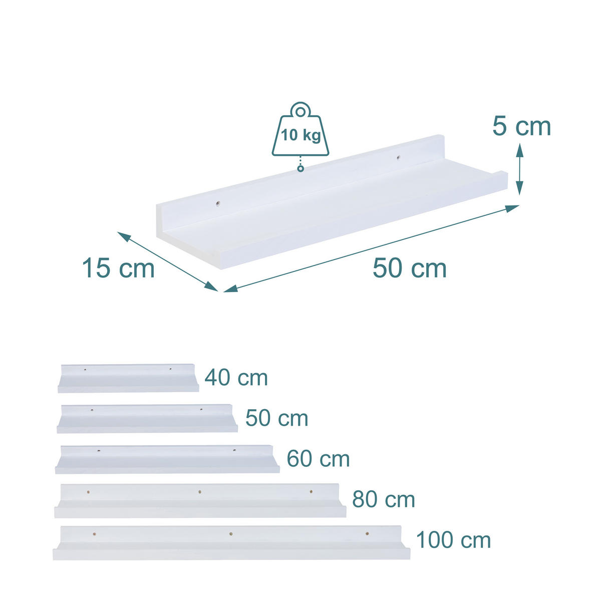 STENNÁ polica - biela, drevo (50/5/15cm) - Relaxdays