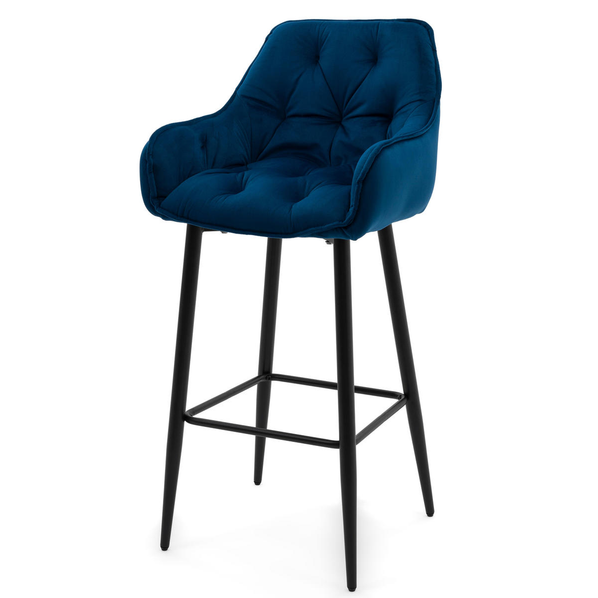 BARHOCKER SIENA gepolstert mit Steppung - dunkelblau - Samt Velours - Schwarz/Dunkelblau, Metall (53/107/52cm) - NEW HOME
