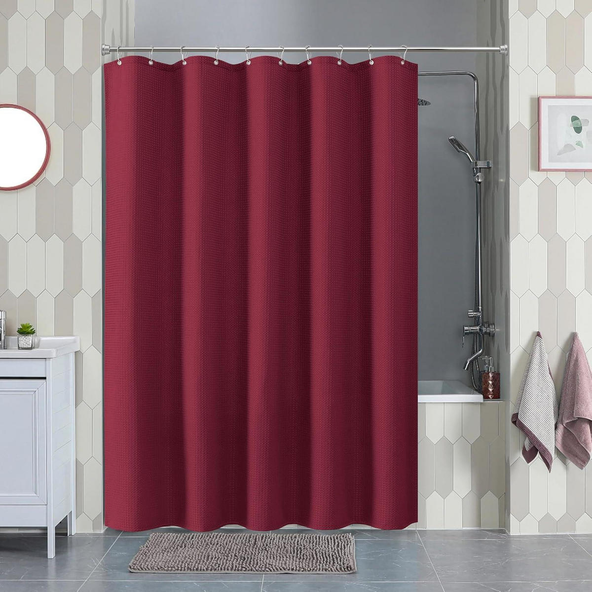 DUSCHVORHANG Waffelstoff Burgunderrot 152 x 182 cm - Bordeaux, Textil (152/182cm)