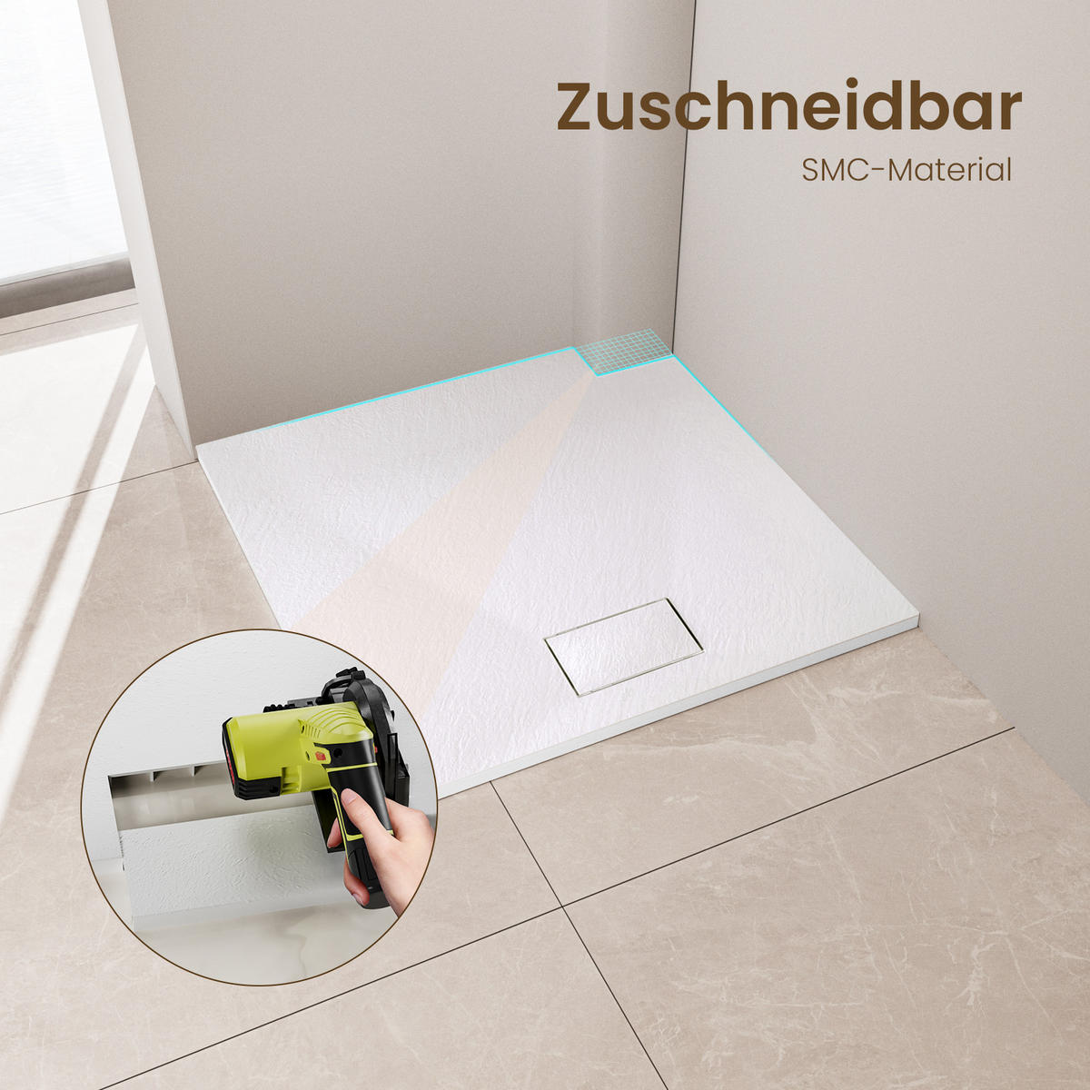 DUSCHWANNE mit rutschhemmender Oberfläche Weiß 90/90 cm - Weiß, Naturmaterialen (90/2.6/90cm) - EMKE