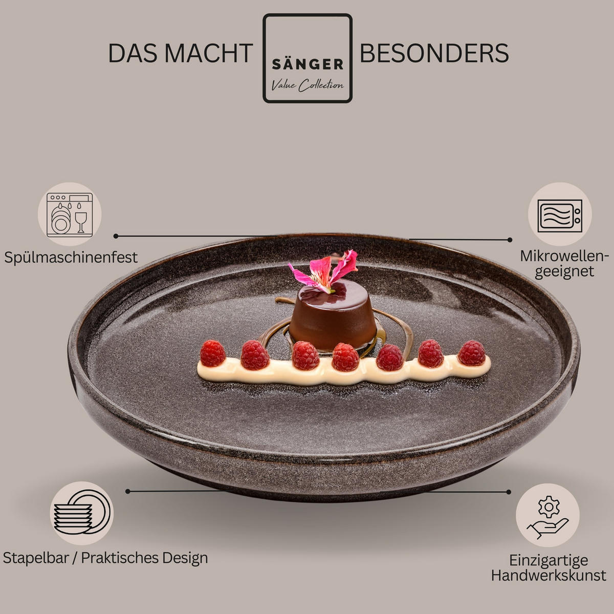 DESSERTTELLER SET KAIRO GRAPHIT - 6 teilig aus Steingut - Braun, Keramik (27.5cm) - Sänger
