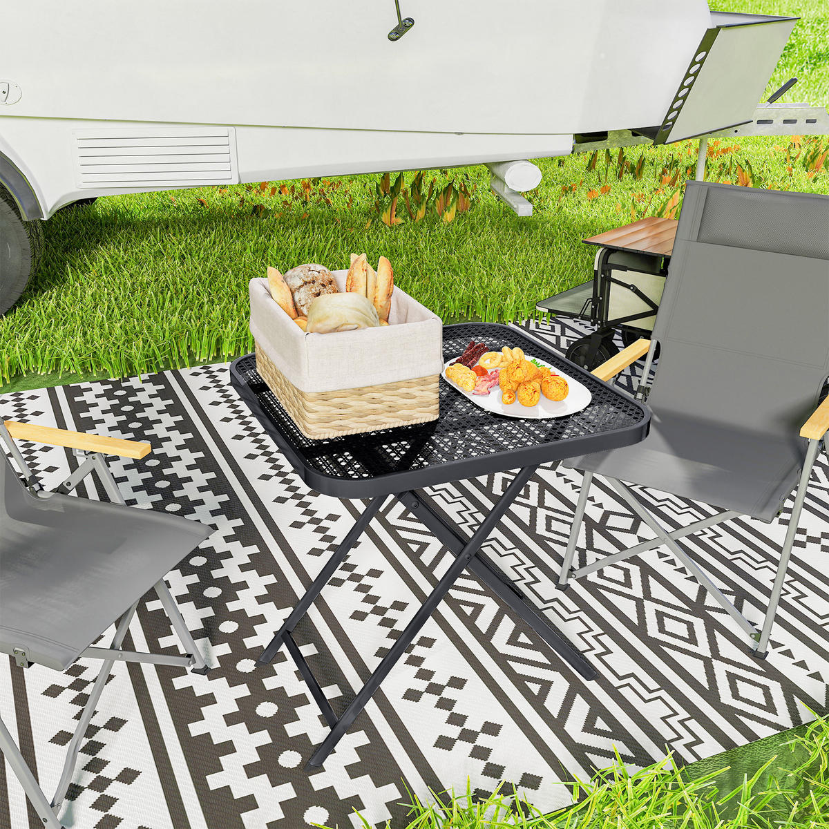 GARTENTISCH DE-07279 klappbar mit Ausschnitt-Design Schwarz - Schwarz, Metall (70/70/72cm) - ComfortXL