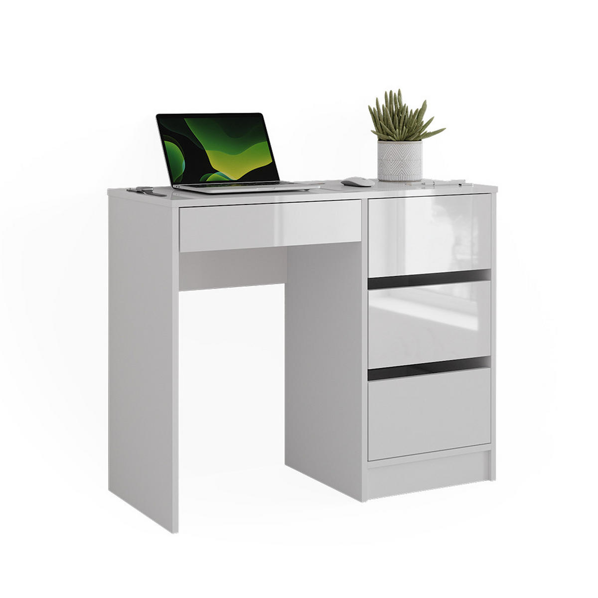 SCHREIBTISCH Sherry Weiß Hochglanz 90 x 40 cm mit Schubladen - Weiß Hochglanz, Holzwerkstoff (40/90/75cm) - Vicco