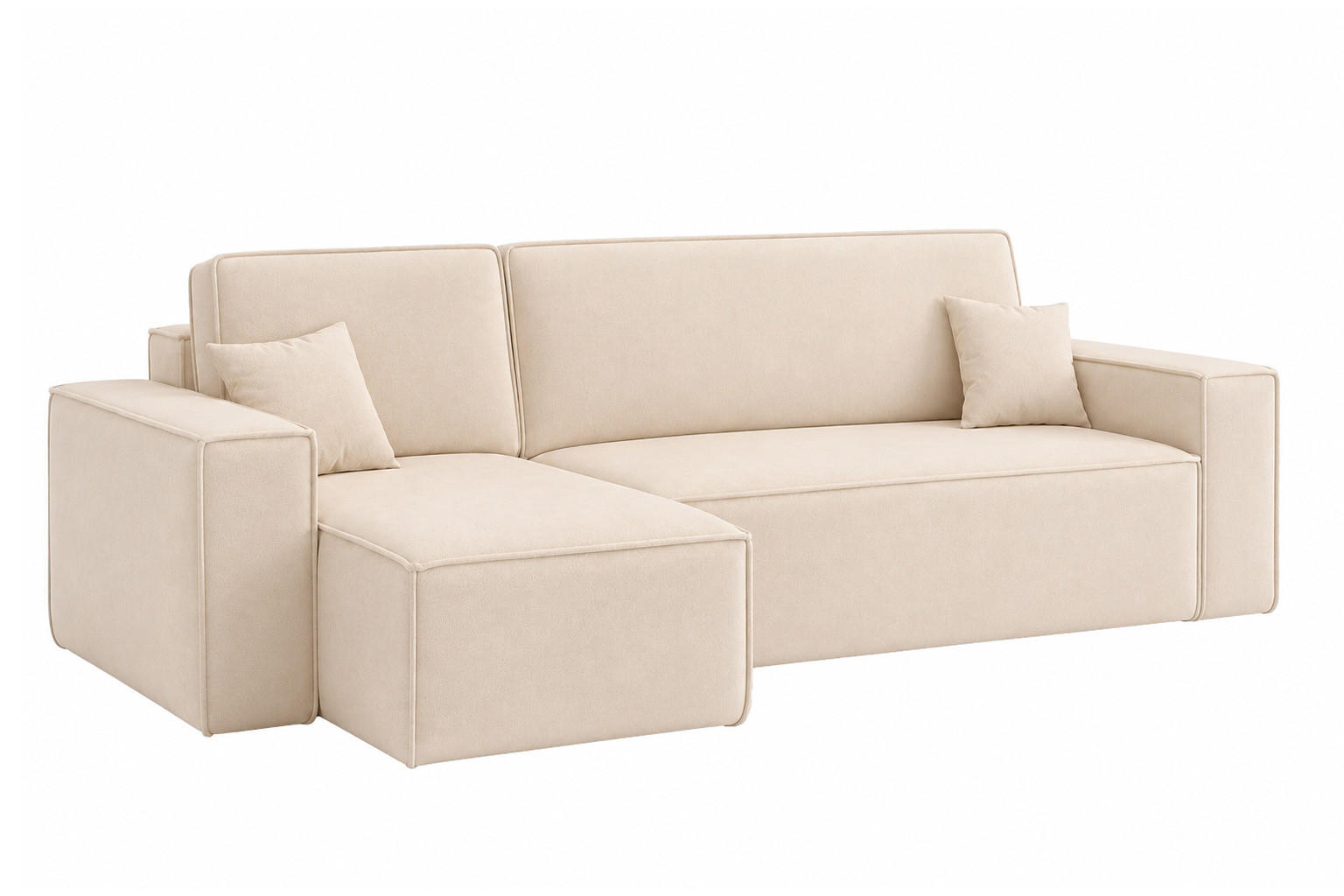 ECKSOFA L-Form Mit Schlaffunktion Und Bettkasten, Veloursstoff Bluvel, Creme, Links, BEST L - Creme, Holz (244/142cm) - Kaiser Möbel