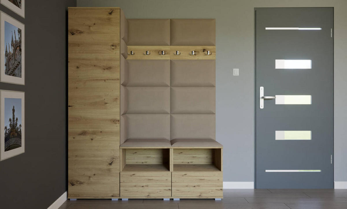 GARDEROBEN-SET Nela II mit gepolsterten Paneelen 150/187/40 - Beige/Silberfarben, Holzwerkstoff/Kunststoff (150/187/40cm)