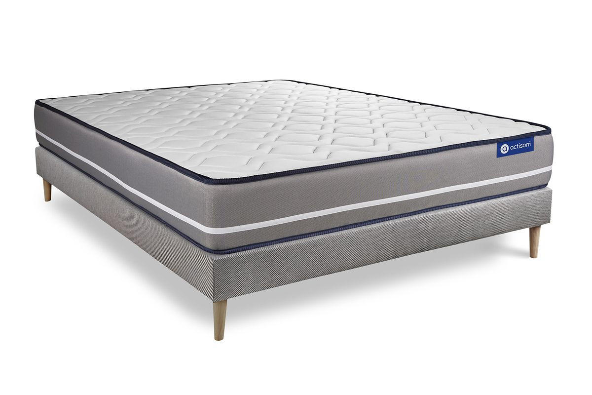 BETT Actilatex pur Latex und Memory-Schaum 180 x 220 cm h3 - Kit Bettgestell Grau - Beige/Grau, Karton/Holz (180/220cm) - ACTISOM