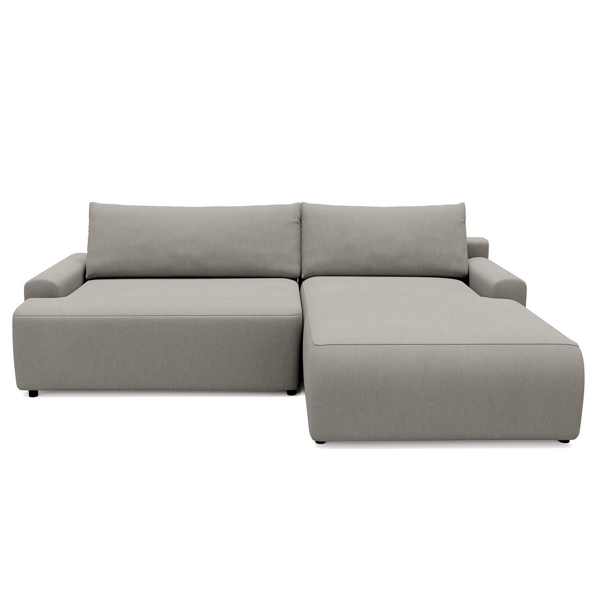 ECKSOFA mit Schlaffunktion - Longchair - Hellgrau/Schwarz, Kunststoff/Textil (253/167cm) - home24