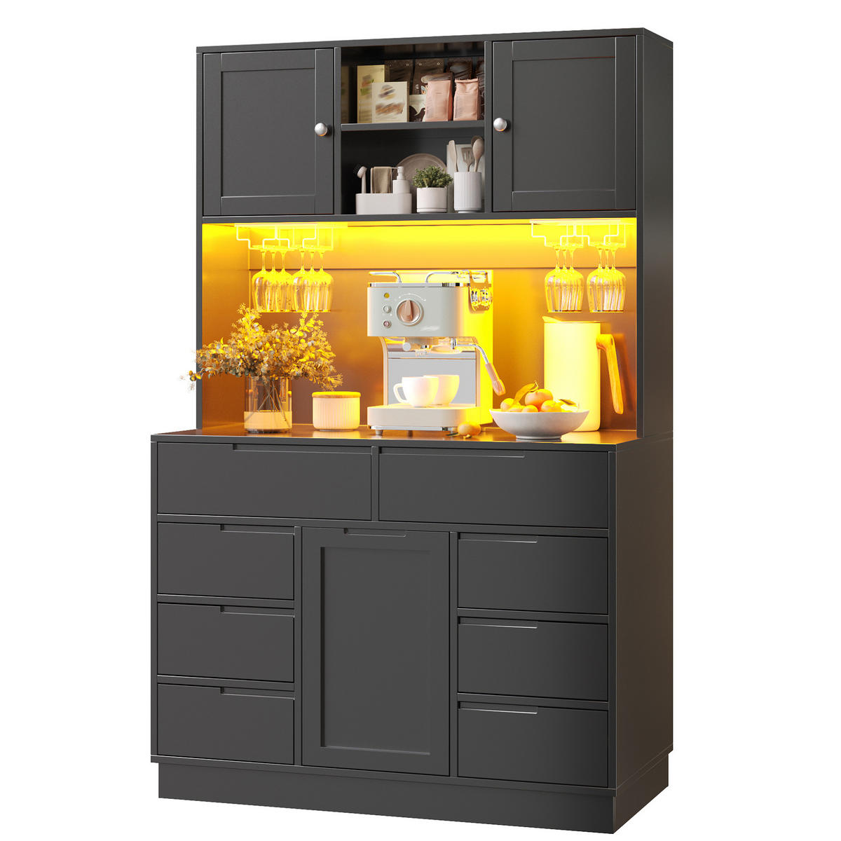 HOCHSCHRANK mit LED-Beleuchtung 120 x 40 x 183,5 cm MDF Schwarz - Schwarz, Holzwerkstoff (40/183.5/120cm) - Meubliv