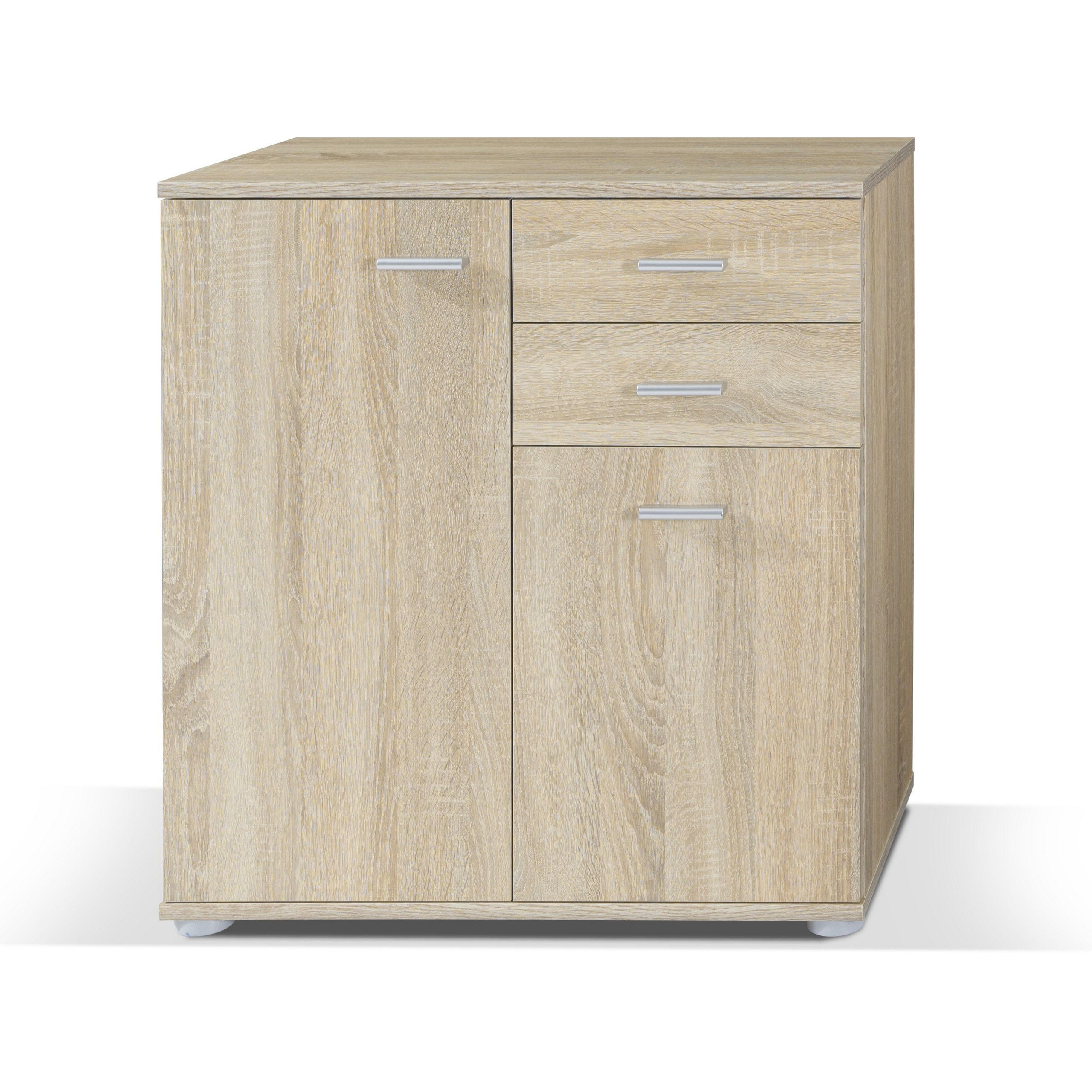 KOMMODE MICHELE 71/75/35 cm mit 2 Schubladen 2 Türen Sonoma Eiche - Sonoma Eiche, Holzwerkstoff (71/75/35cm) - MASSENO