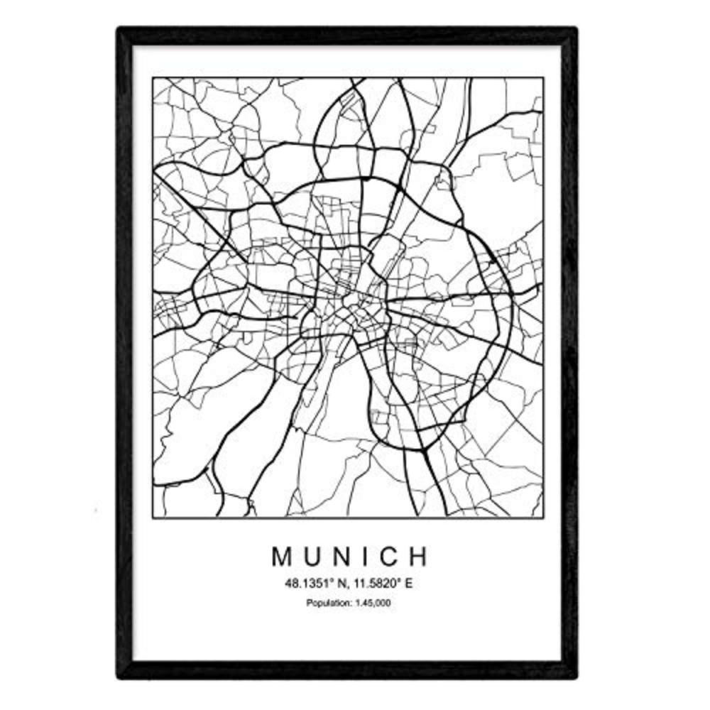 POSTER München Minimalistische Stadtplanen A3 Rahmenlos - Klar, Papier (29.7/5/42cm) - Nacnic