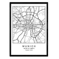 POSTER München Minimalistische Stadtplanen A3 Rahmenlos - Klar, Papier (29.7/5/42cm) - Nacnic