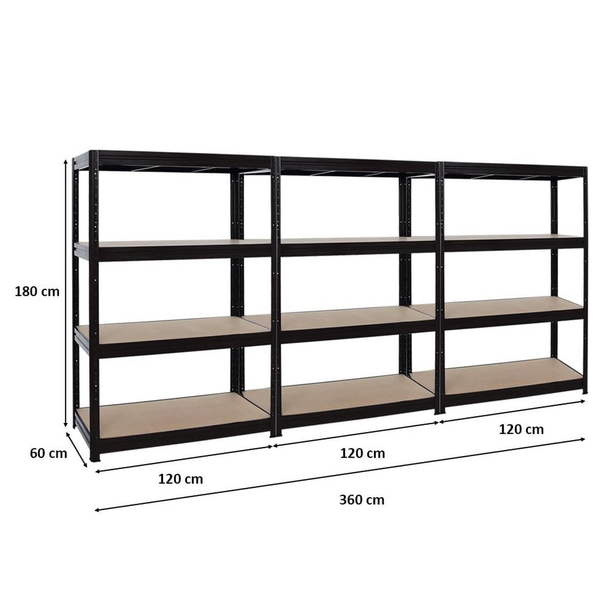 SCHWERLASTREGAL Dino 3er-Set mit 3x 180x120x60 cm Fachlast 600 kg Schwarz - Schwarz, Metall (360/180/60cm) - PROREGAL