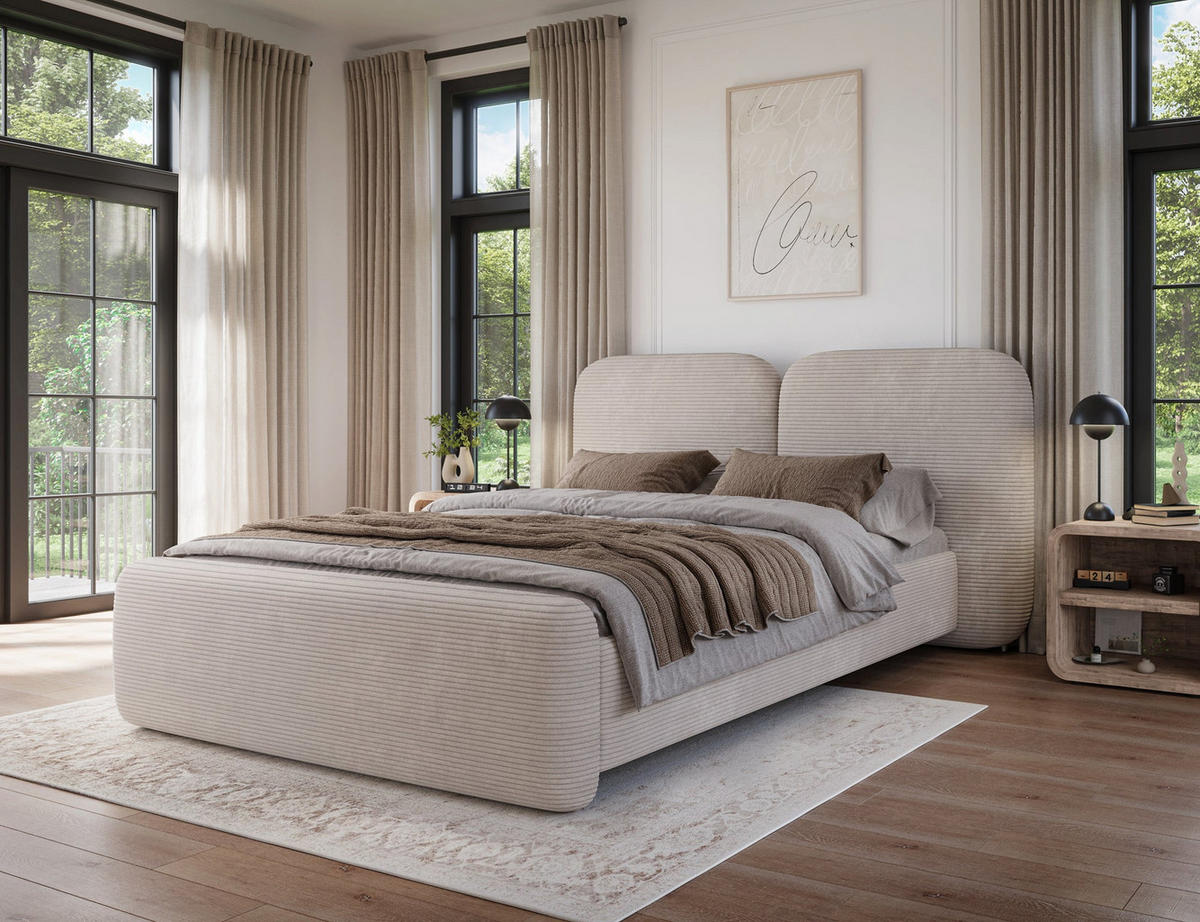POLSTERBETT Ollival 140x200 cm mit Bettkasten und Metallrahmen – Modernes Designbett ohne Matratze - Beige, Kunststoff (140/200cm) - Wohnideebilder