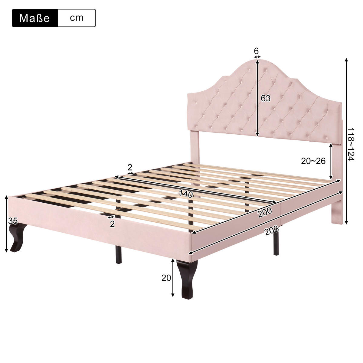 TAPECIRANI krevet 140/200 cm ružičasti od baršuna s podesivim uzglavljem i letvičastom podlogom - ružičasta, tekstil (140/200cm) - OKWISH