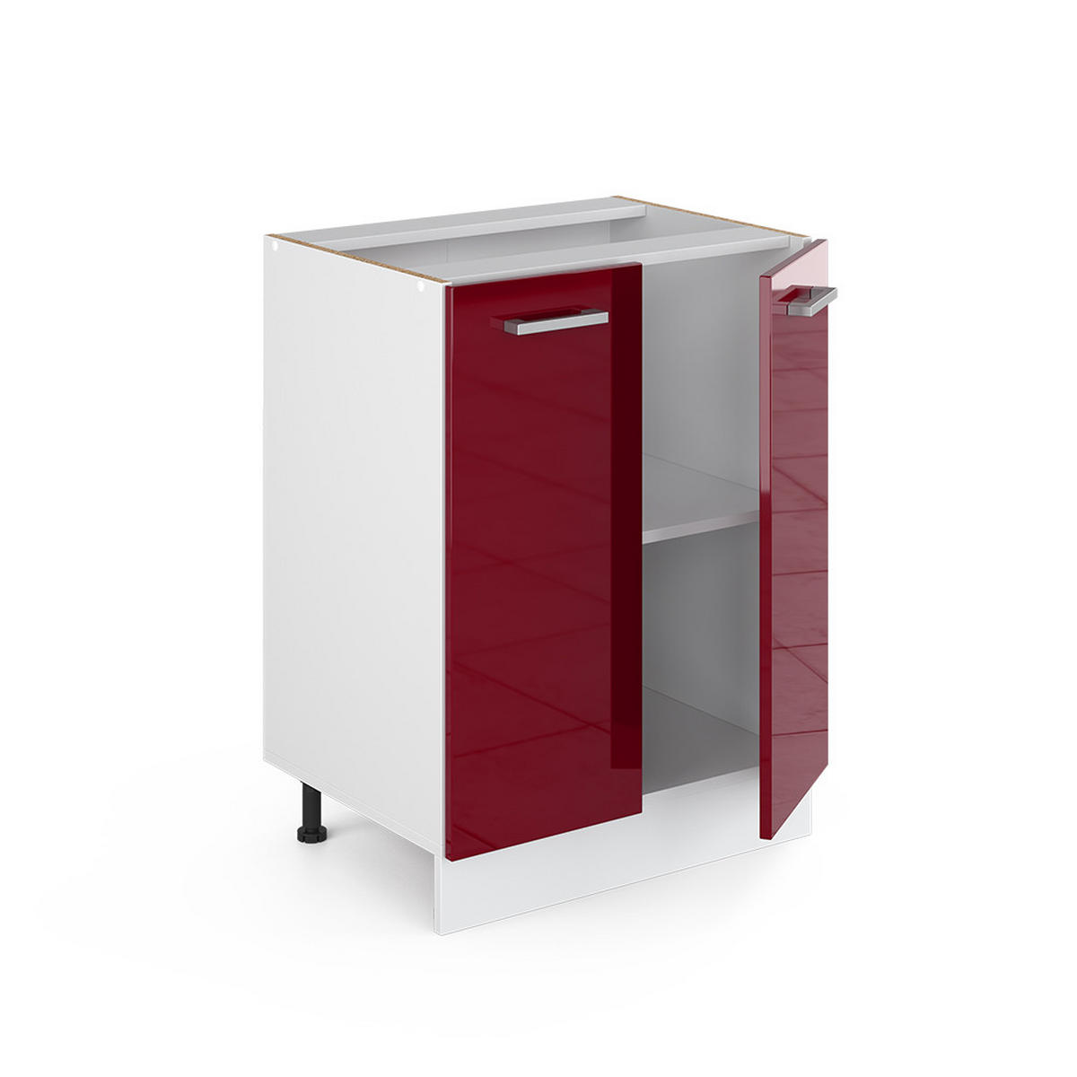 KÜCHENUNTERSCHRANK R-Line Rot Hochglanz 60 cm, AP Marmor - Rot/Weiß, Holzwerkstoff (60/81.6/60cm) - Vicco