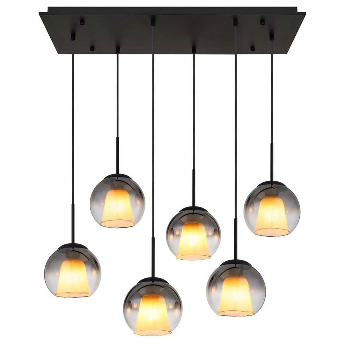 HÄNGELEUCHTE BARRY, Metall, Glas, Schwarz, 6-flammig - Schwarz, Glas (90/38/120cm) - Globo Lighting