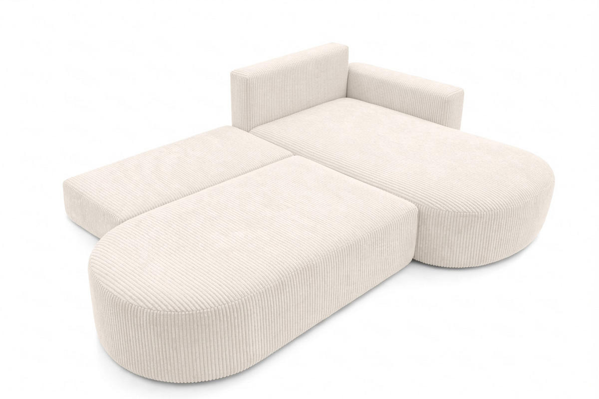 ECKSOFA Mit Schlaffunktion Und Bettkasten, Cordstoff Poso, Beige, Rechts, ROUND ONE OPEN XL - Creme, Holz (262/175cm) - Kaiser Möbel