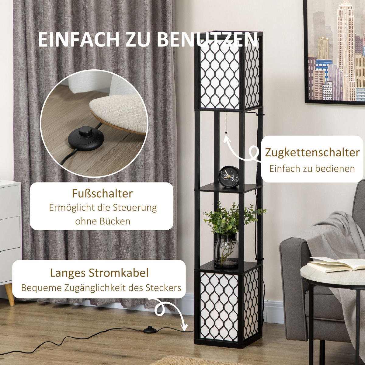 STEHLAMPE, Stehleuchte, Schwarz - Schwarz, Kunststoff (26/26/156cm) - HOMCOM