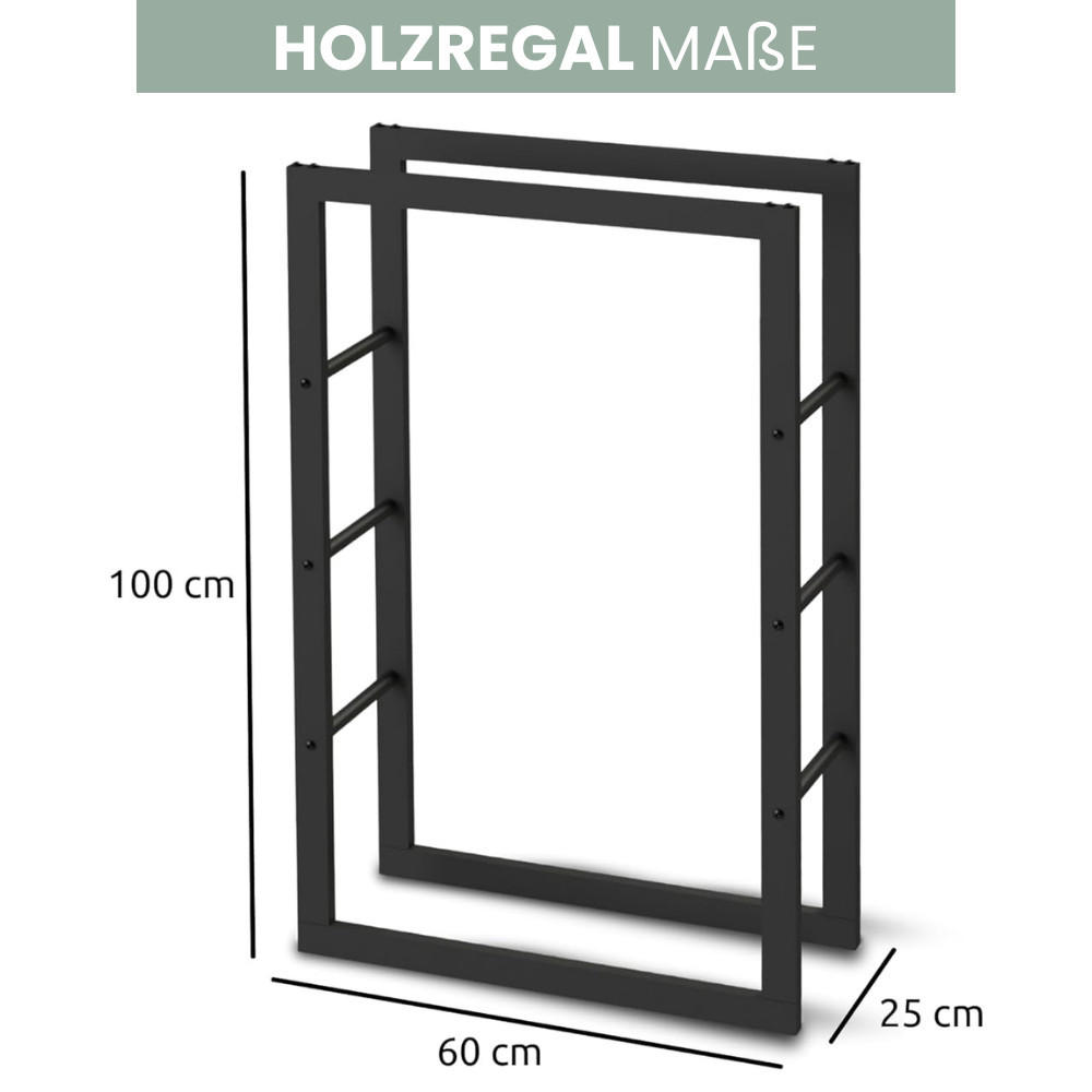 KAMINHOLZREGAL innen Metall KEOP Schwarz 60x25x100 cminkl. Ofenhandschuh - Schwarz, Metall (60/100/25cm) - DELUKE