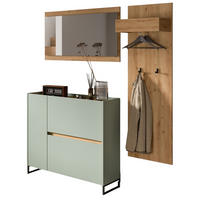 GARDEROBEN-SET 3-teilig Salbei grün, Eiche Artisan 175 cm, Garderobenschränke mit Soft-Close - Salbeigrün/Schwarz, Glas/Holzwerkstoff (175/192/32cm) - Inn.Furn