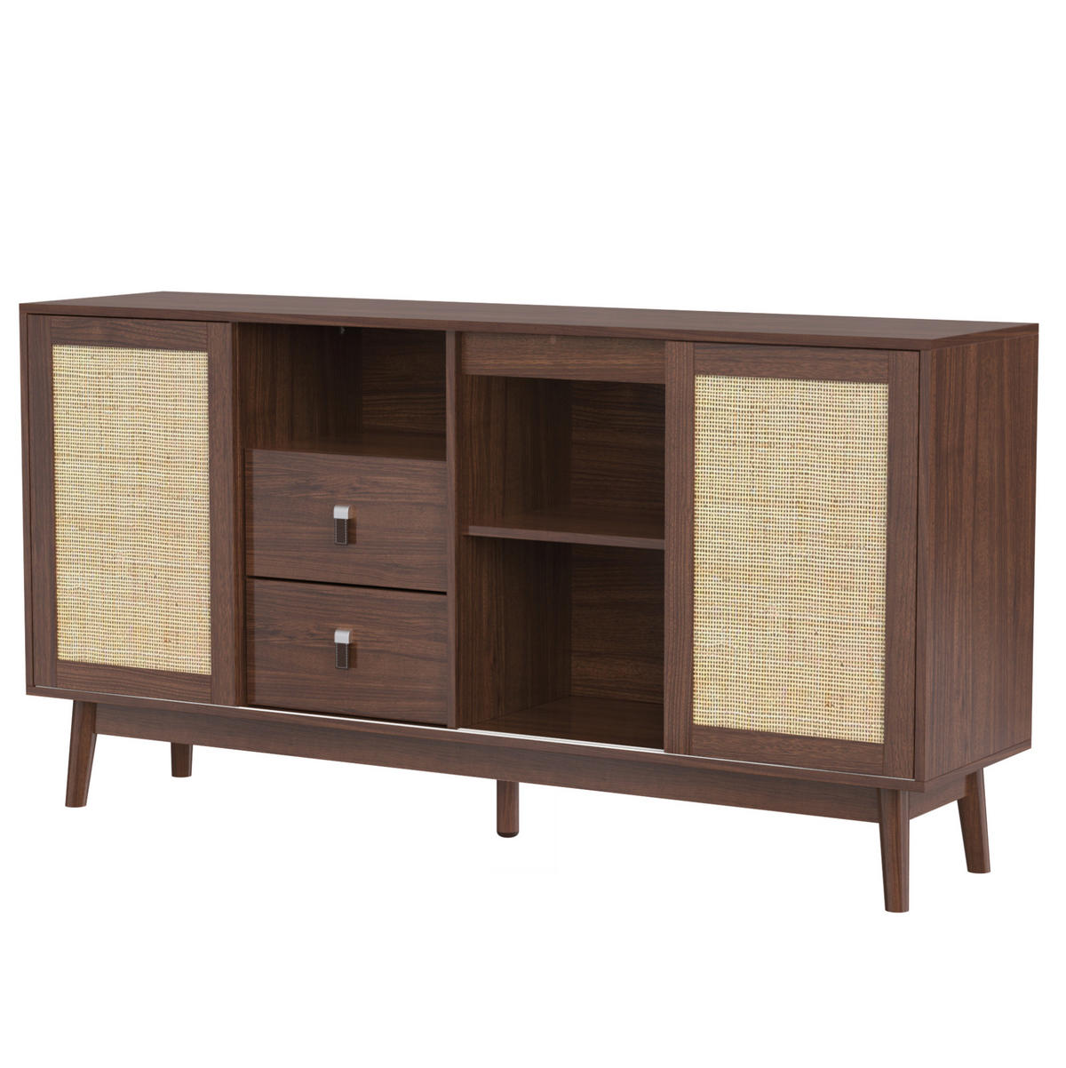 SIDEBOARD mit 3 Schiebetüren und 2 Schubladen 155 x 38 x 80 cm dunkles Holz - Dunkelbraun, Holzwerkstoff (155/80/38cm) - Meubliv