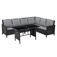 RATTAN-LOUNGE Madison - Schwarz/Grau, Kunststoff - SVITA