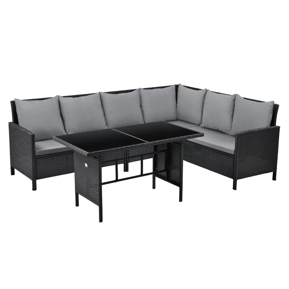 RATTAN-LOUNGE Madison - Schwarz/Grau, Kunststoff - SVITA