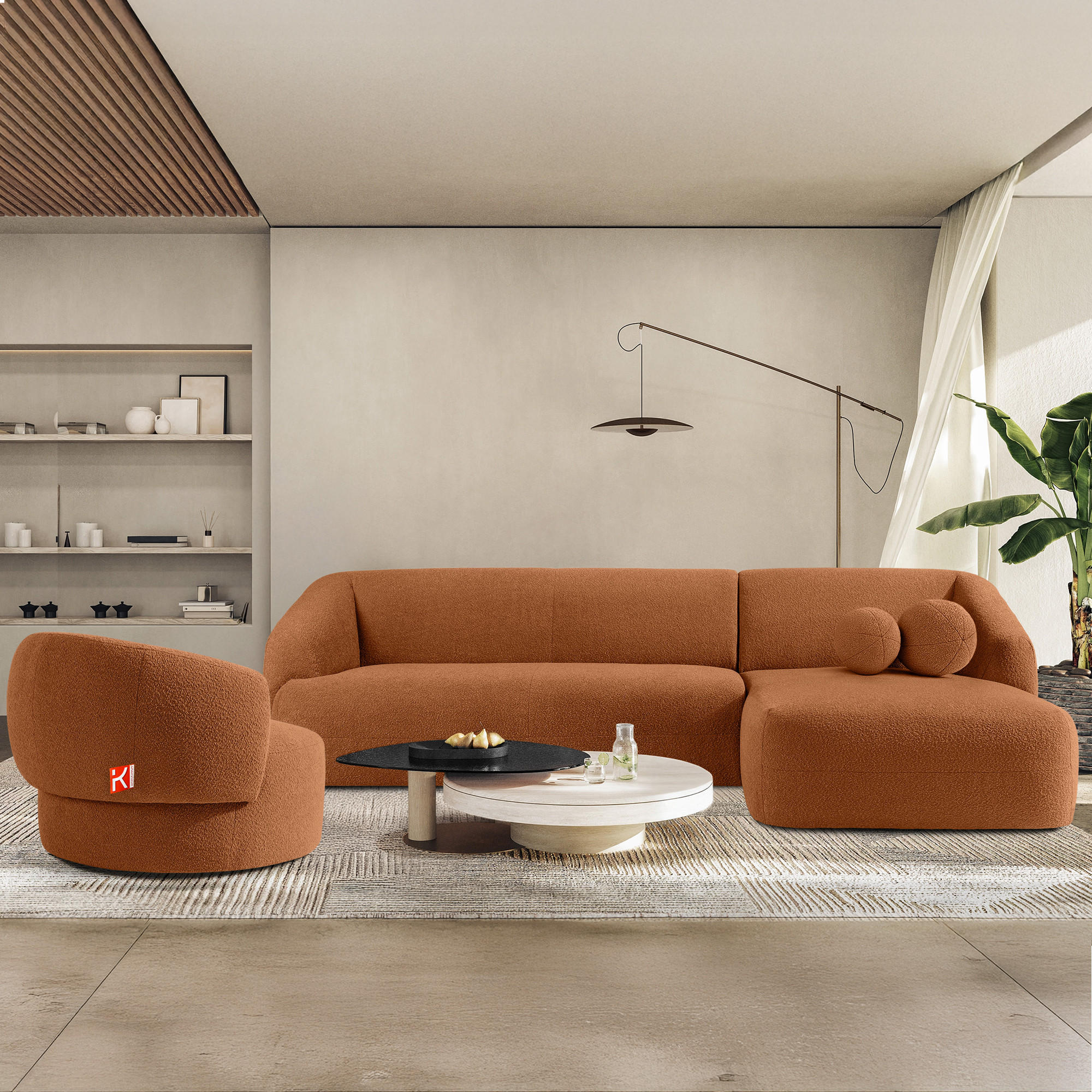 Thumbnail - Konsimo® Ecksofa, Rotbraun, Textil, L-Form, 300x160 cm, Wohnzimmer, Sofas & Couches, Wohnlandschaften, Ecksofas