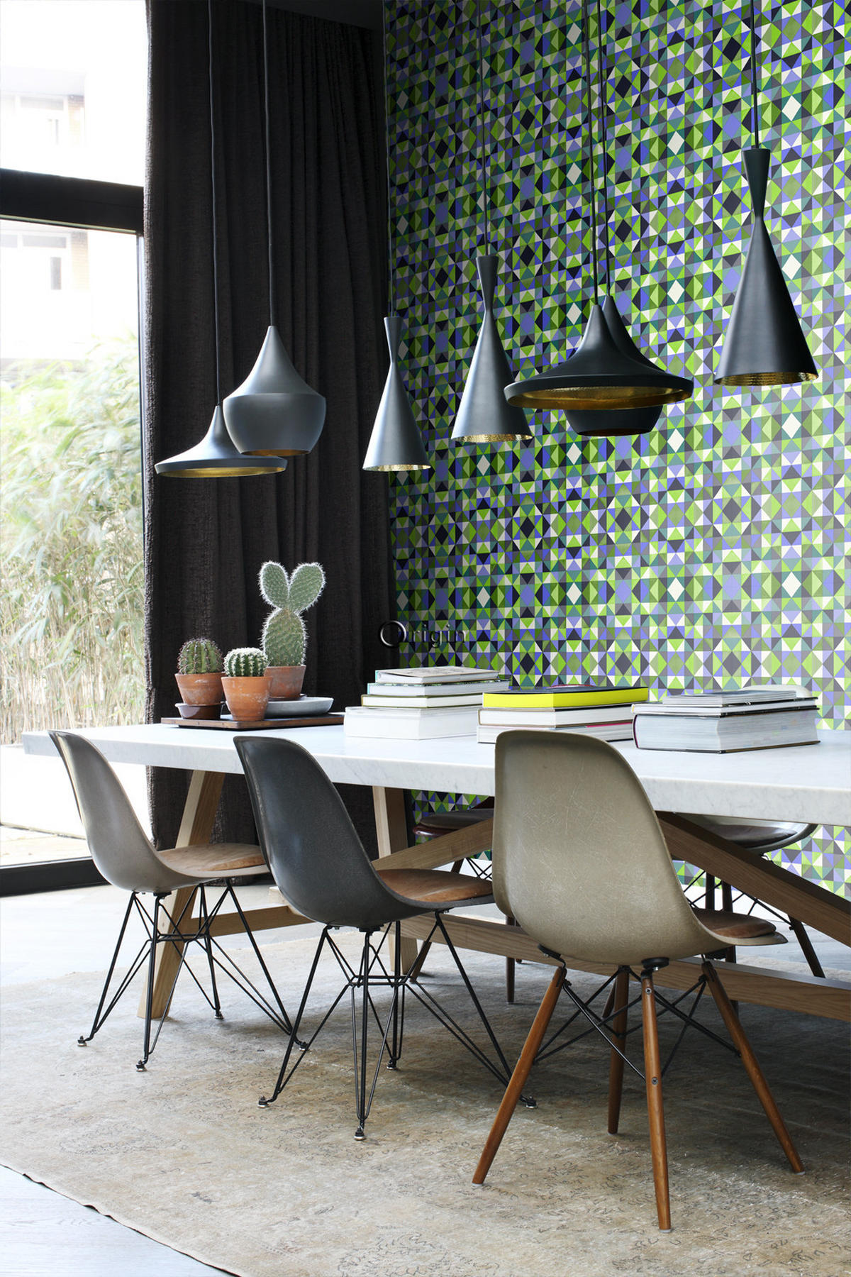 TAPETE kubistisches Muster 53 cm x 10.05 m - Grün, Papier (53/1000cm) - Origin Wallcoverings