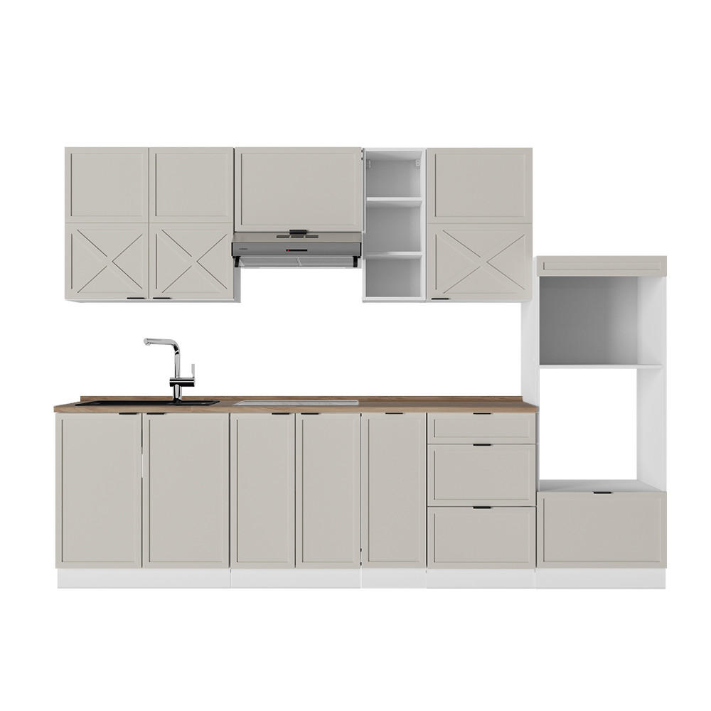 KÜCHENZEILE Fame-Line GrauBeige/Weiß 280 cm, AP Eiche - Weiß/Grau, Holzwerkstoff (280/81.6/60cm) - Vicco