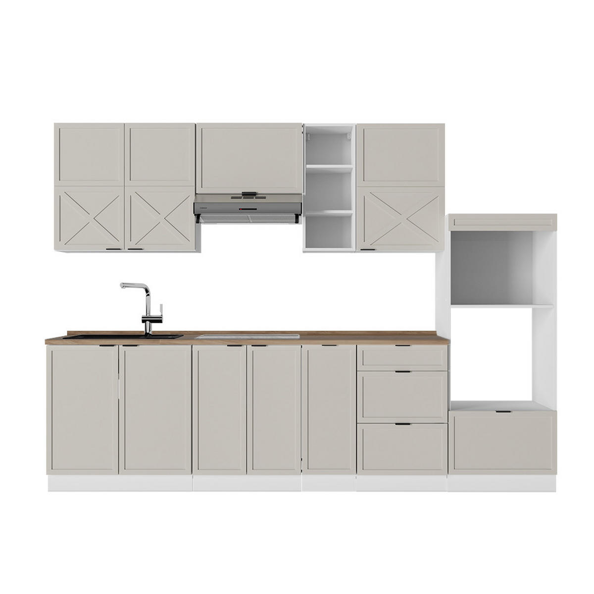 KÜCHENZEILE Fame-Line GrauBeige/Weiß 280 cm, AP Eiche - Weiß/Grau, Holzwerkstoff (280/81.6/60cm) - Vicco