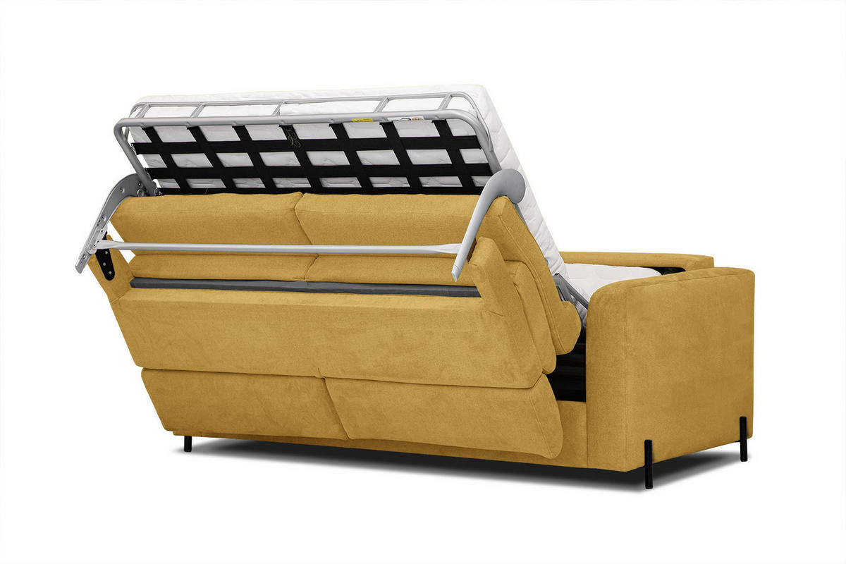 SOFA MEZO 3-Sitzer mit Schlaffunktion, gelb - Gelb/Schwarz, Holz/Textil (232/90/107cm) - Courtois Laville