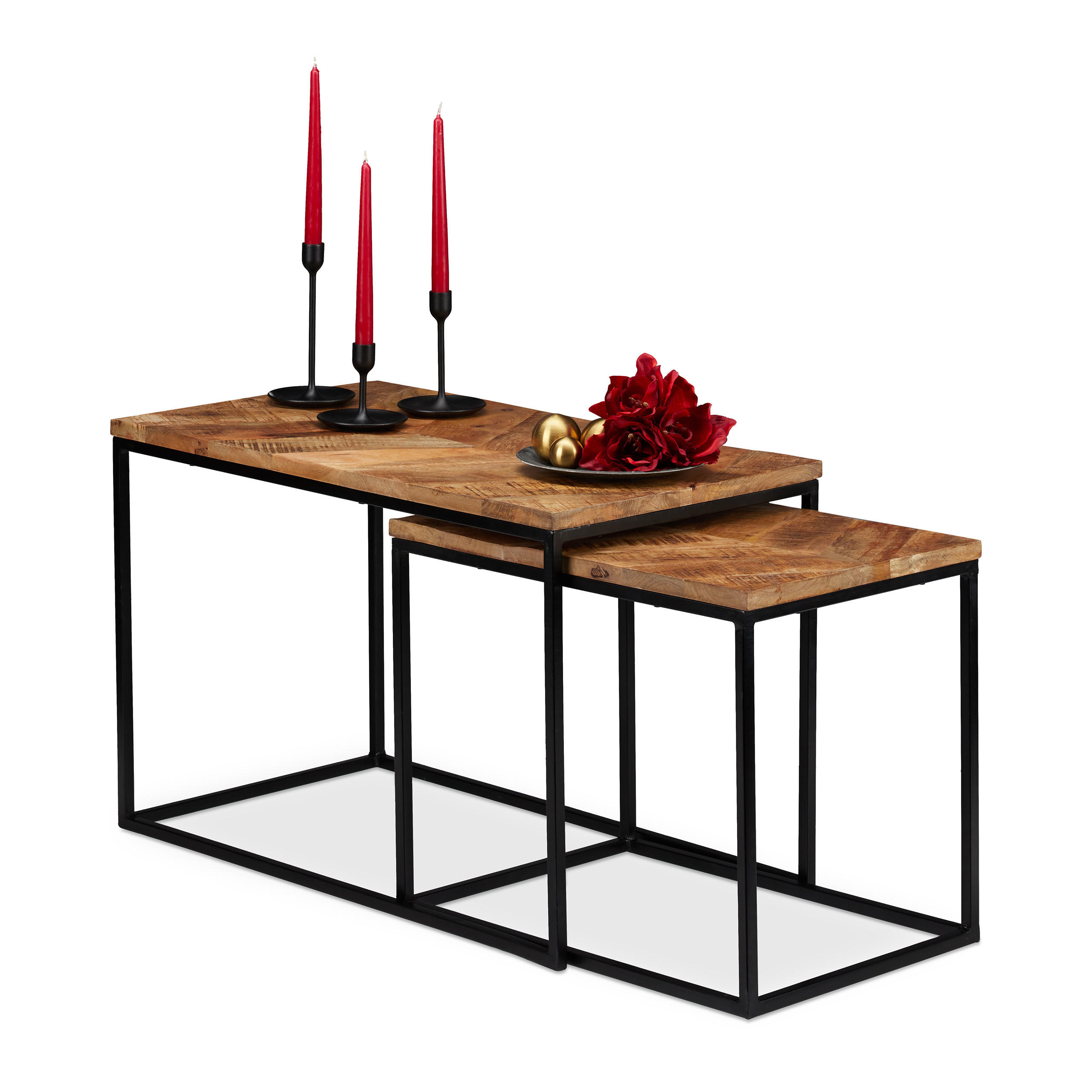 2XCOUCHTISCH - Hellbraun, Holz/Metall (43.5/77/50cm) - Relaxdays