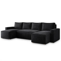 WOHNLANDSCHAFT ASPRA LM Schwarz Chenille mit Schlaffunktion - Schwarz, Holz (295/85/140cm) - MASSENO