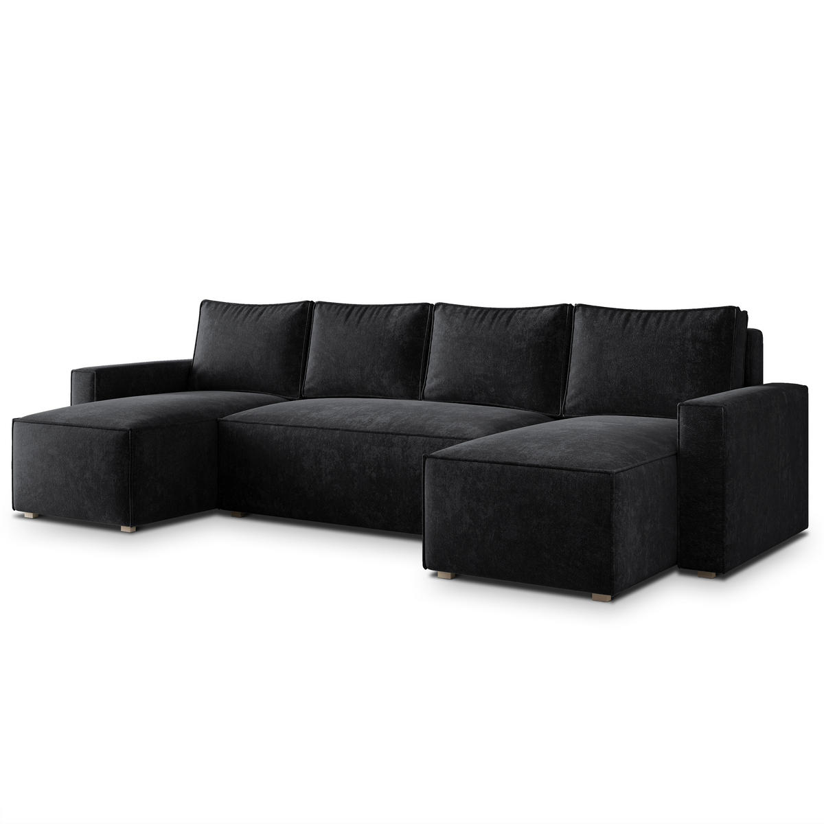 WOHNLANDSCHAFT ASPRA LM Schwarz Chenille mit Schlaffunktion - Schwarz, Holz (295/85/140cm) - MASSENO