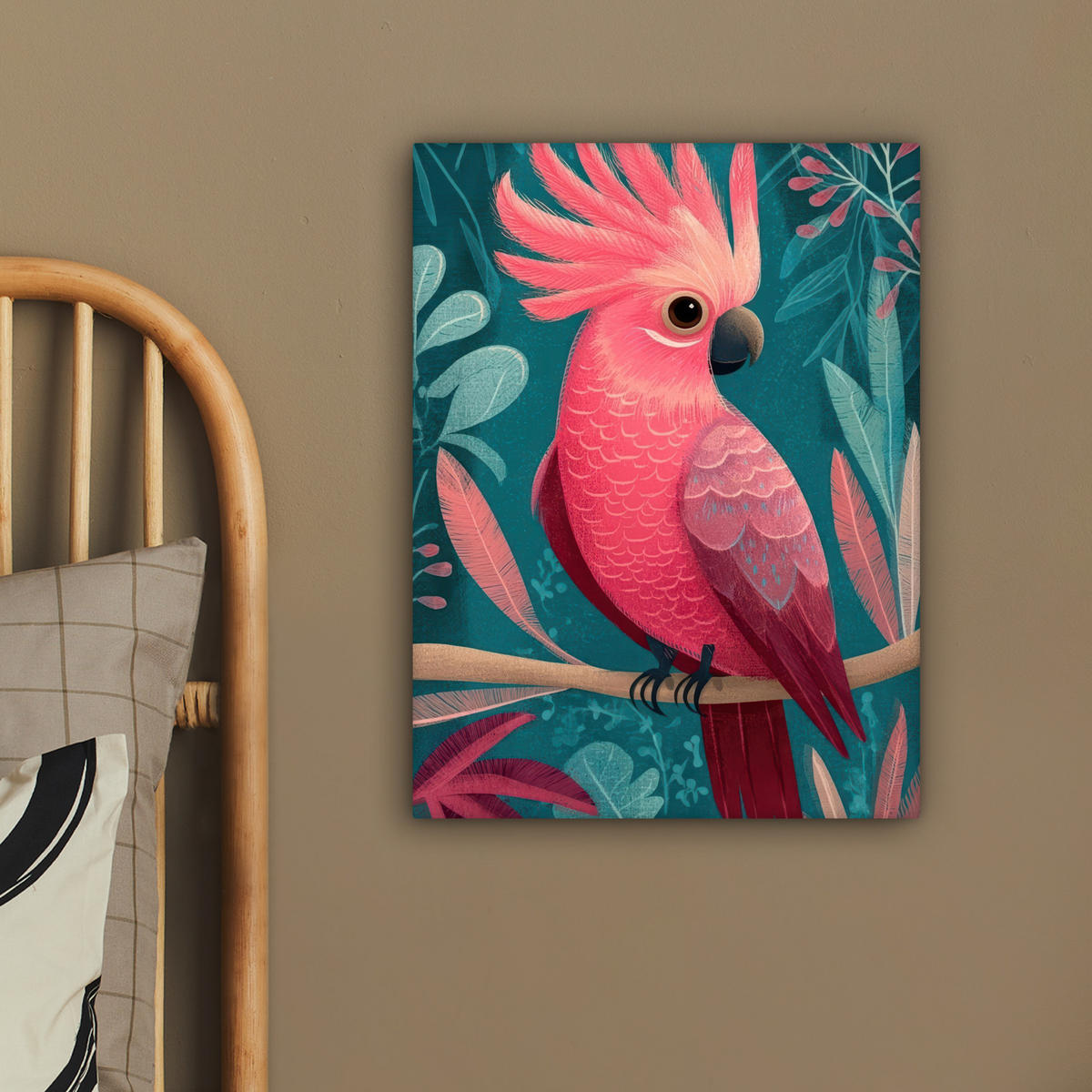 LEINWANDBILD Kakadu - Tropische Blätter - Zweig Room Decor 30x40 cm - Petrol, Textil (30/40cm) - MuchoWow