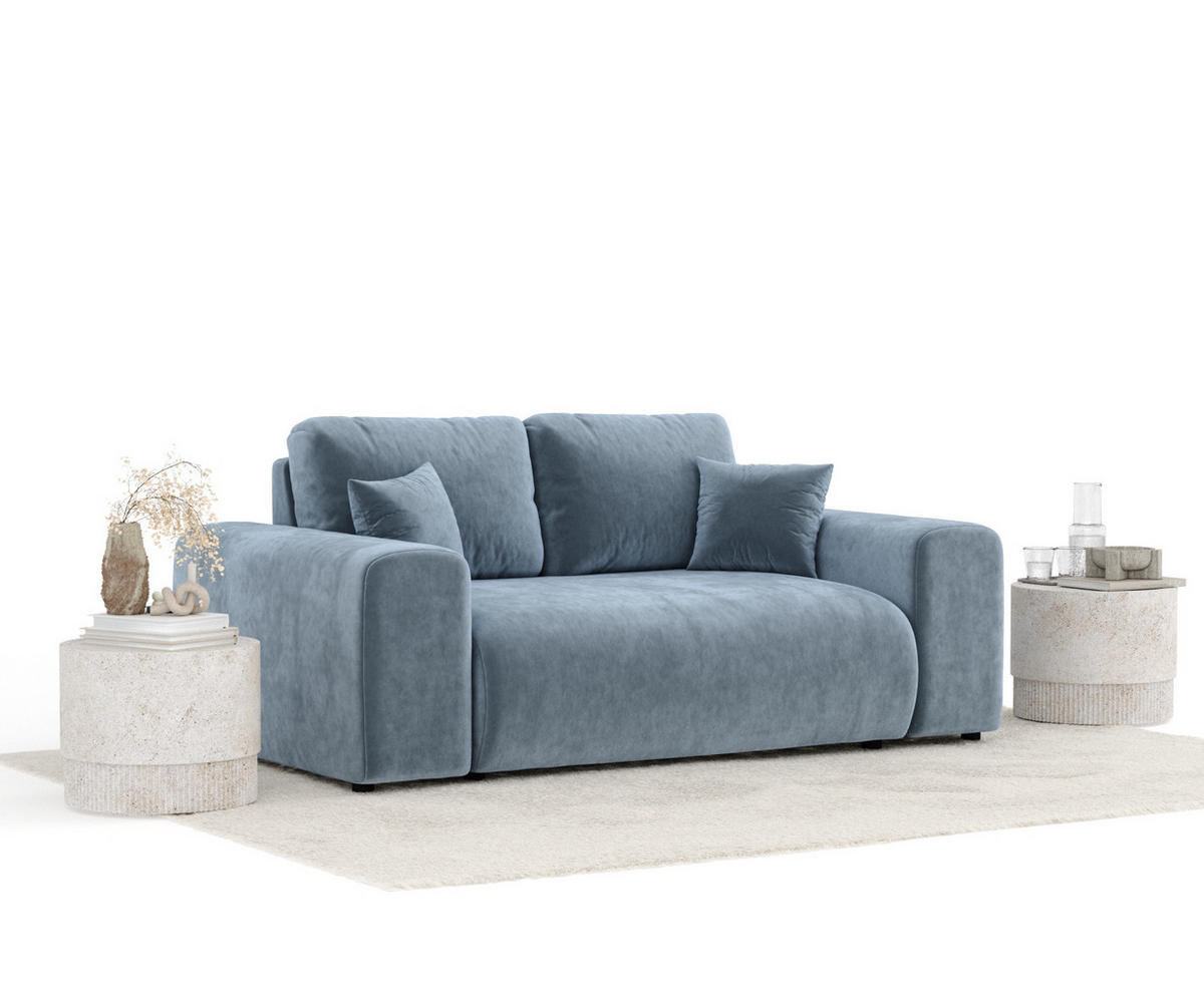2-SITZER-SOFA Zanzibar Blau Grau Samtstoff - Blaugrau/Schwarz, Holz/Holzwerkstoff (178/79/108cm) - Maison de Reve