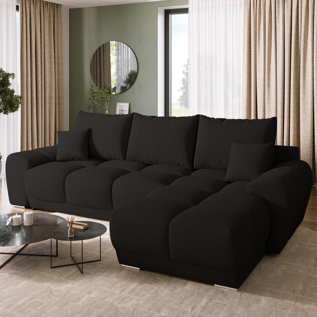 ECKSOFA Nubes mit Schlaffunktion Schwarz - Silberfarben/Schwarz, Kunststoff/Textil (290/180cm) - Bromarkt