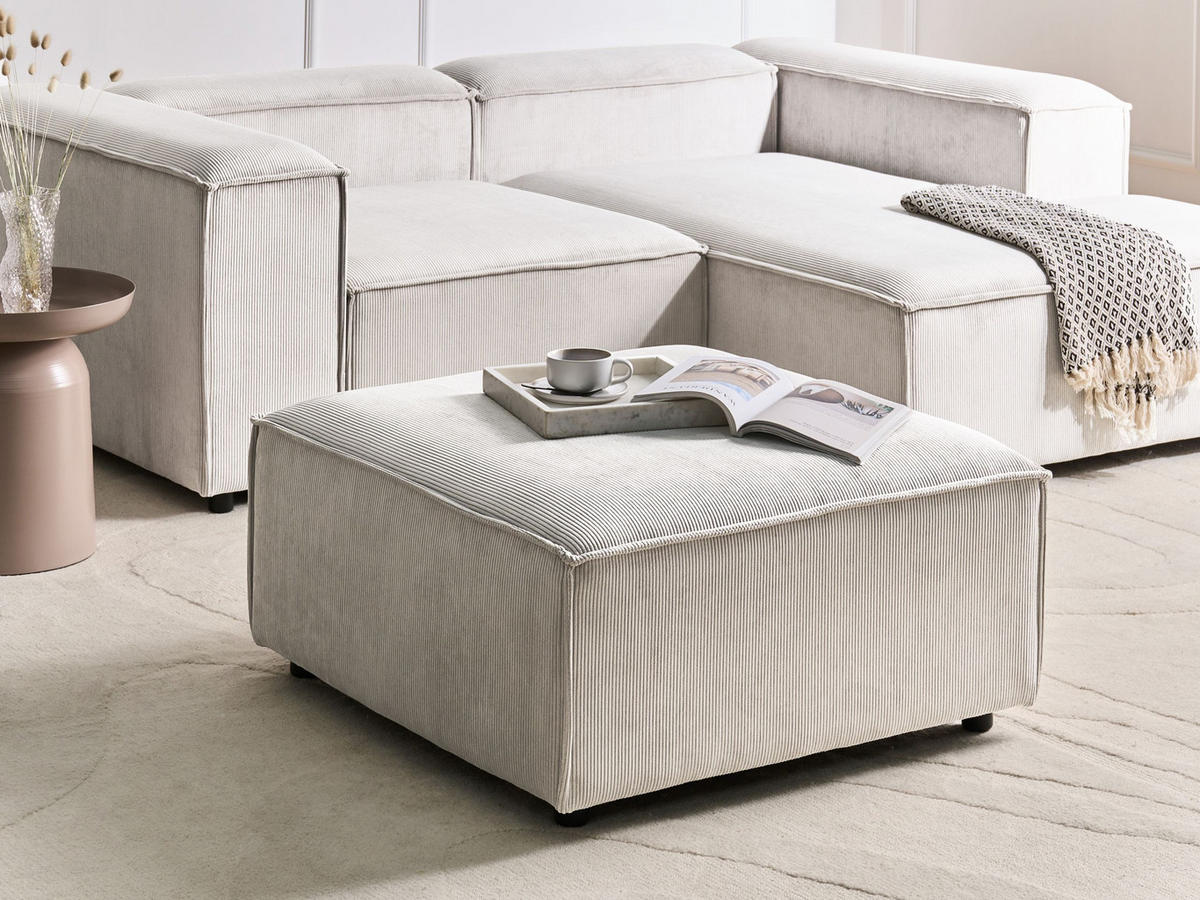 OTTOMANE Cord Cremeweiß Ardal - Creme, Textil (86/45/86cm) - Beliani