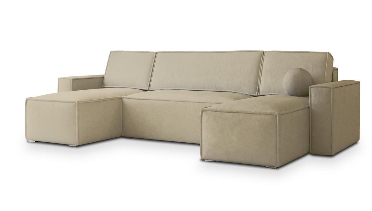 ROHOVÁ SEDAČKA PESANO krémová - šedá/krémová, dřevo/textil (306/140cm) - MASSENO