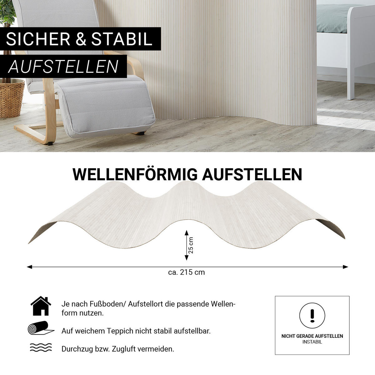PARAVENT 250/145 cm Weiß Raumteiler Bambus - Weiß, Naturmaterialien (250/145/0.3cm) - Homestyle4u