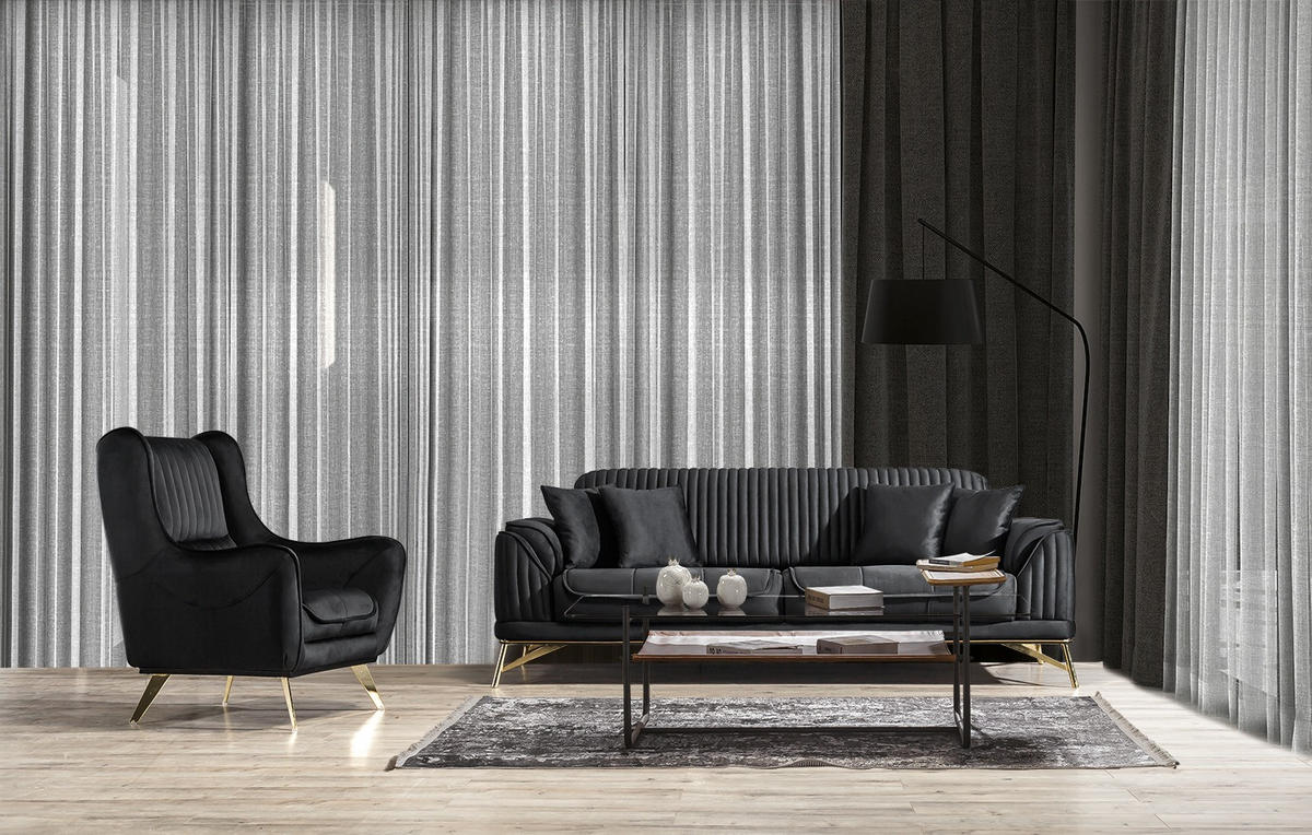 SITZGARNITUR Bond Grau Stellvariante:2+1 - Schwarz, Holz (187/85/100cm) - Villa Möbel