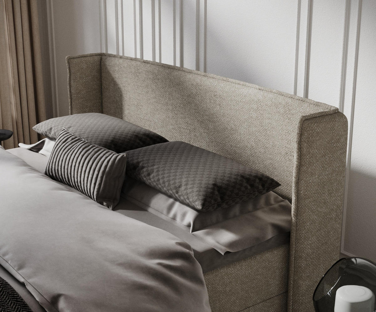 BOXBETT Passion Beige Grau 140/200 cm mit Matratze und Topper - Beige/Schwarz, Holz/Holzwerkstoff (140/200cm) - Maison de Reve